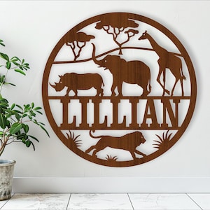 Safari Name Sign: Animal Themed Laser Cut Template (Digital Download)