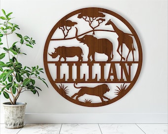 Safari Name Sign: Animal Themed Laser Cut Template (Digital Download)