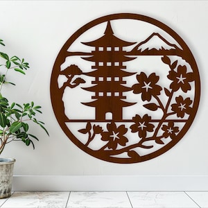 Japanse kunst aan de muur pagode, SVG-bestand. vectorbestand ai, cdr, dxf instant download digitaal ontwerp, lasergesneden, kunst aan de muur Japan thema