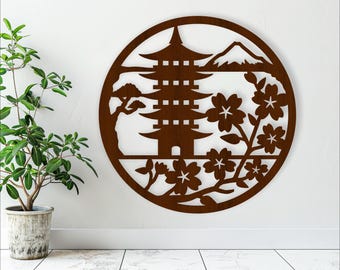 Pagoda Japanese wall art, SVG file. vector file ai, cdr, dxf instant download digital design, laser cut, wall art Japan theme