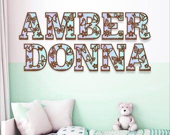 Butterfly and flower alphabet letter set. 2 layer x 52 letters SVG file vector file ai, cdr, dxf and pdf/ instant download digital design