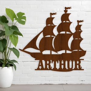 Segelschiff Namensschild SVG Laser Schnitt Vorlage, Tür oder Wand Aufhänger, Vektor Datei ai, cdr, dxf pdf sofort Download