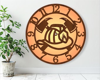 Fire helmet wall clock laser cut files SVG (Digital Download) firefighter clock