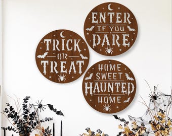 Halloween-Wanddeko-Set: Drei Designs für die saisonale Veranda-Dekoration (SVG-Laserschnittdateien).