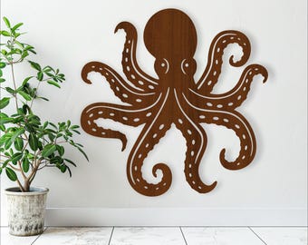 Detailed Octopus Wall Art: Laser Cut Ocean Sign (Digital Download)