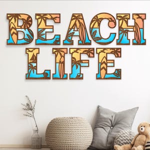 Conjunto de letras del alfabeto de playa. Letras de 3 capas. 58 opciones de letras. Archivo vectorial SVG ai, cdr, dxf y pdf/descarga digital instantánea.
