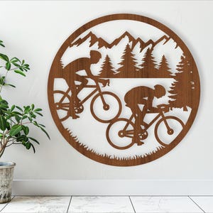 Kunst aan de muur wielrenner, SVG-bestand. vectorbestand ai, cdr, dxf instant download digitaal ontwerp, lasergesneden, kunst aan de muur sportthema