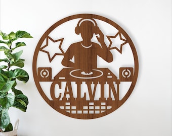 DJ themed name sign laser cut SVG - music DJ personalized wall art (digital download)