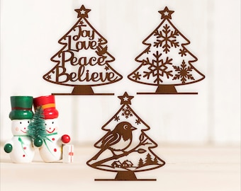 Christmas Tree Stand bundle SVG Laser Cut Festive table decor Robin bird (Digital Download)