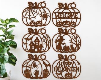 Pumpkin shape Halloween Wall Sign bundle- SVG laser cut Halloween decor (Digital Download)