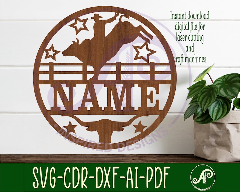Rodeo Bull Rider Name Sign, Laser Cut File SVG, Rodeo Themed Door or ...