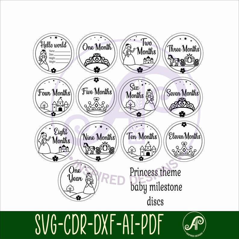 Princess Milestone Discs SVG - Baby Monthly Photo Props - Laser Cut ...