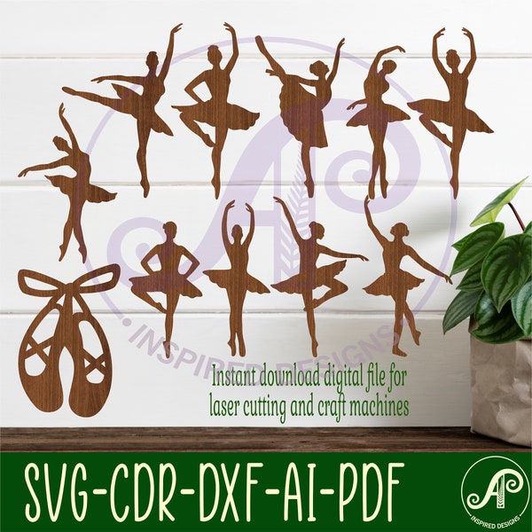 Ballerina Designs, 11 lasergeschnittene Formen SVG Vektordatei, ai, cdr, dxf sofort Download. Ausschnitte mit Details.