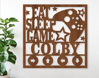 Gamer Name Sign – SVG Laser Cut personalized eat sleep game room decor (Digital Download)