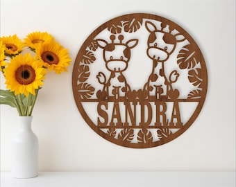 Giraffe Name Sign: Laser Cut Animal Door Hanger SVG (Digital Download)