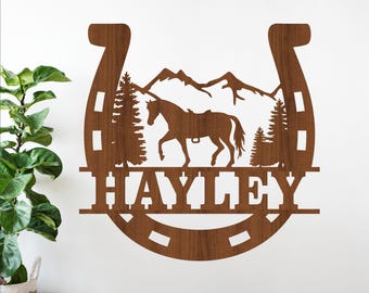 Horseshoe Name Sign SVG: Personalized Laser Cut Wall Art (digital download)