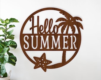Hello Summer SVG Beach Wall Sign Laser Cut File Coastal Decor (Digital Download)