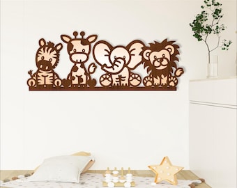 Safari animal line up wall sign, SVG file. vector file ai, cdr, dxf instant download digital design, laser cut, wall art animal theme