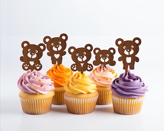 Teddy Bear Cupcake Toppers: 5 Laser Cut Designs (Digital Download)
