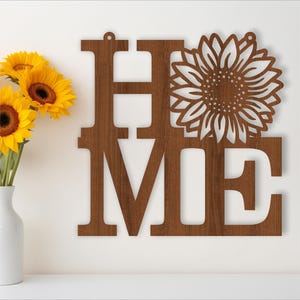 Cartello da parete "Home with Sunflower", file SVG. File vettoriale ai, cdr, dxf download immediato design digitale, taglio laser, arte murale