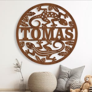 Geckos name sign SVG, nature themed door or wall hanger, Laser cut template