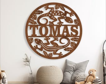 Geckos name sign SVG, nature themed door or wall hanger, Laser cut template