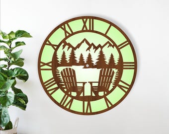 Mountain Home Clocks SVG Laser Cut Files - Adirondack chairs clock (Digital Download)