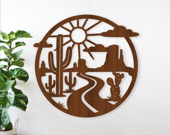 Desert road Silhouette Wall sign -laser cut cactus theme home decor (Digital Download)