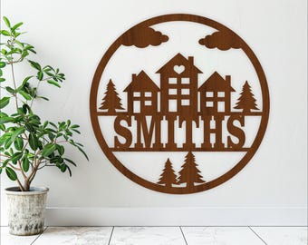 Houses Name Sign SVG: Laser Cut Welcome Door Hanger (Digital Download)