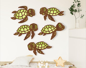 Cute turtle laser cut file shapes. 5 two layer vector files SVG, ai, cdr, dxf and Pdf instant download layered shape cut outs