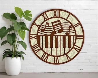 Music piano wall clock laser cut files SVG (Digital Download)