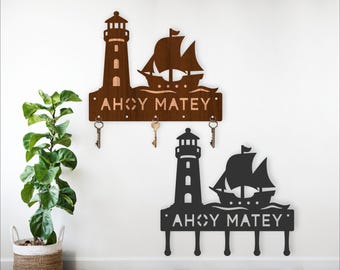 Lighthouse & Ship Key Holder: Nautical Laser Cut Files (SVG, DXF, PDF)