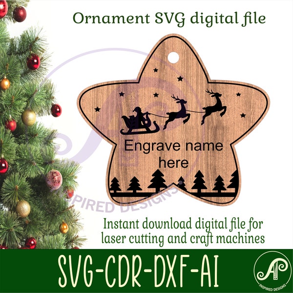 Christmas star Ornament SVG laser cut, instant download Pdf, Dxf, Ai and Cdr template.