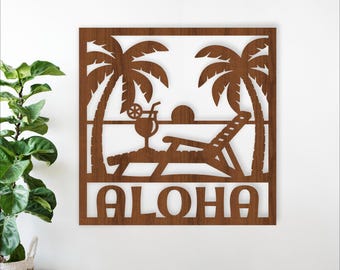 Beach Name Wall Sign SVG | Tropical Palm Tree Lounge Chair Laser Cut (Digital Download)