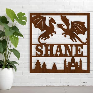Drache Namensschild: Laser Cut SVG Vorlage (Digitaler Download)