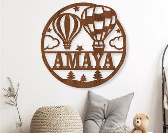 Hot Air Balloon Name Sign laser cut - Ballooning personalized decor SVG (Digital Download)