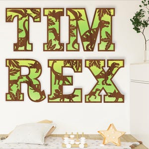 Juego de alfabeto de dinosaurios. Letras de 2 capas. 50 opciones de letras. Archivo SVG. Archivo vectorial ai, cdr, dxf y pdf instantáneo. Letras de dinosaurios, dinosaurio