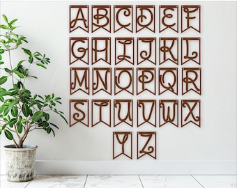 Alphabet Bunting Banner Flags: Curly Font Laser Cut Template (Digital Download)