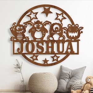 Monsters Namensschild, SVG, Kinderzimmer Dekor Zeichen. Laser geschnittene Vorlage, sofortiger Download Vektordatei Ai, Cdr, Dxf