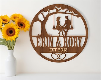 Couple on Swing Name Sign: Anniversary Laser Cut Template (Digital Download)