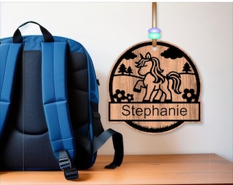 Unicorn Bag Tag SVG: Personalized Keychain Design, Laser Cut Template (Digital Download)