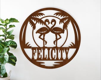 Flamingo Name Sign SVG Tropical Beach Nursery Wall Decor Laser Cut File (Digital Download)