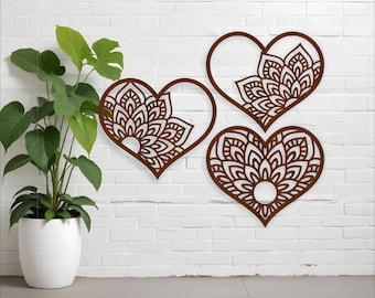 Mandala Heart Wall Art SVG – Boho flower Laser Cut home wall decor (Digital Download)