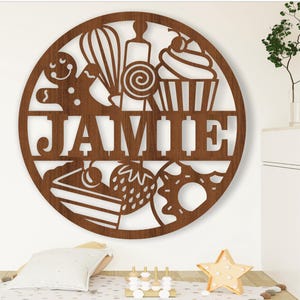 Placa de nome de panificação, SVG, porta com tema de comida ou cabide de parede, modelo de corte a laser, download instantâneo Arquivo vetorial Ai, Cdr, Dxf
