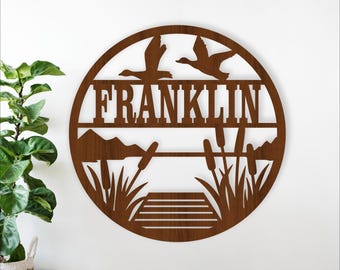 Lake House Name Sign SVG: Lake theme Personalized Laser Cut Template (Digital Download)