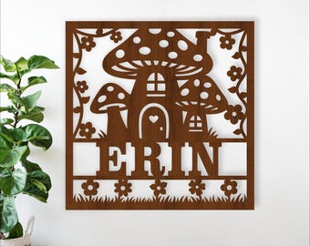 Mushroom house Name Sign – SVG Laser Cut Personalized fairy home Wall Art (Digital Download)