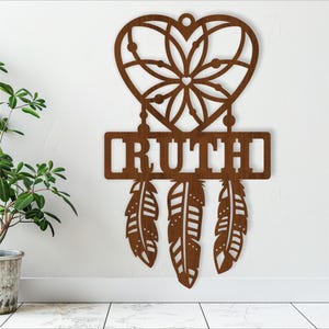 Heart Dreamcatcher Name Sign SVG: Laser Cut Template (Digital Download)