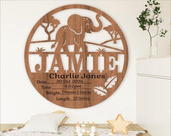 Elephant Baby Stats Sign Template: Laser Cut Birth Plaque (Digital Download)