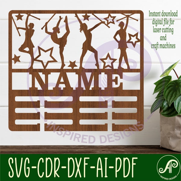 Majorette medal holder, SVG, dancing themed door or wall hanger, Laser cut template, instant download Vector file Ai, Cdr, Dxf