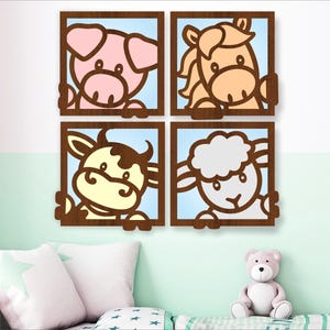 Art mural animaux de la ferme, fichier découpé au laser SVG, décoration murale. Décoration de chambre d'enfant, fichier vectoriel svg, ai, cdr, dxf, pdf téléchargement immédiat